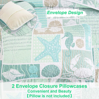 Green Coastal Haven Bedspread Coverlet 3 Piece Set