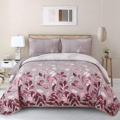 Pink Floral Grove Bedspread Coverlet 3 Piece Set