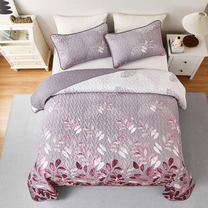 Pink Floral Grove Bedspread Coverlet 3 Piece Set