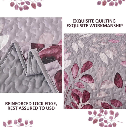 Pink Floral Grove Bedspread Coverlet 3 Piece Set