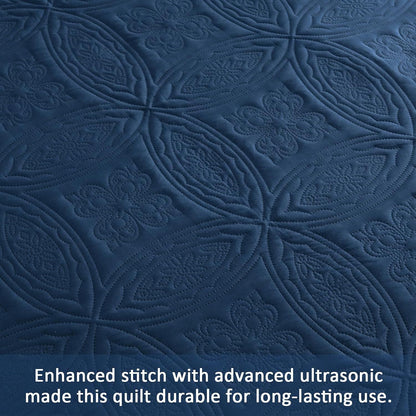 Navy Blue Embossed Haven Bedspread Coverlet 3 Piece Set