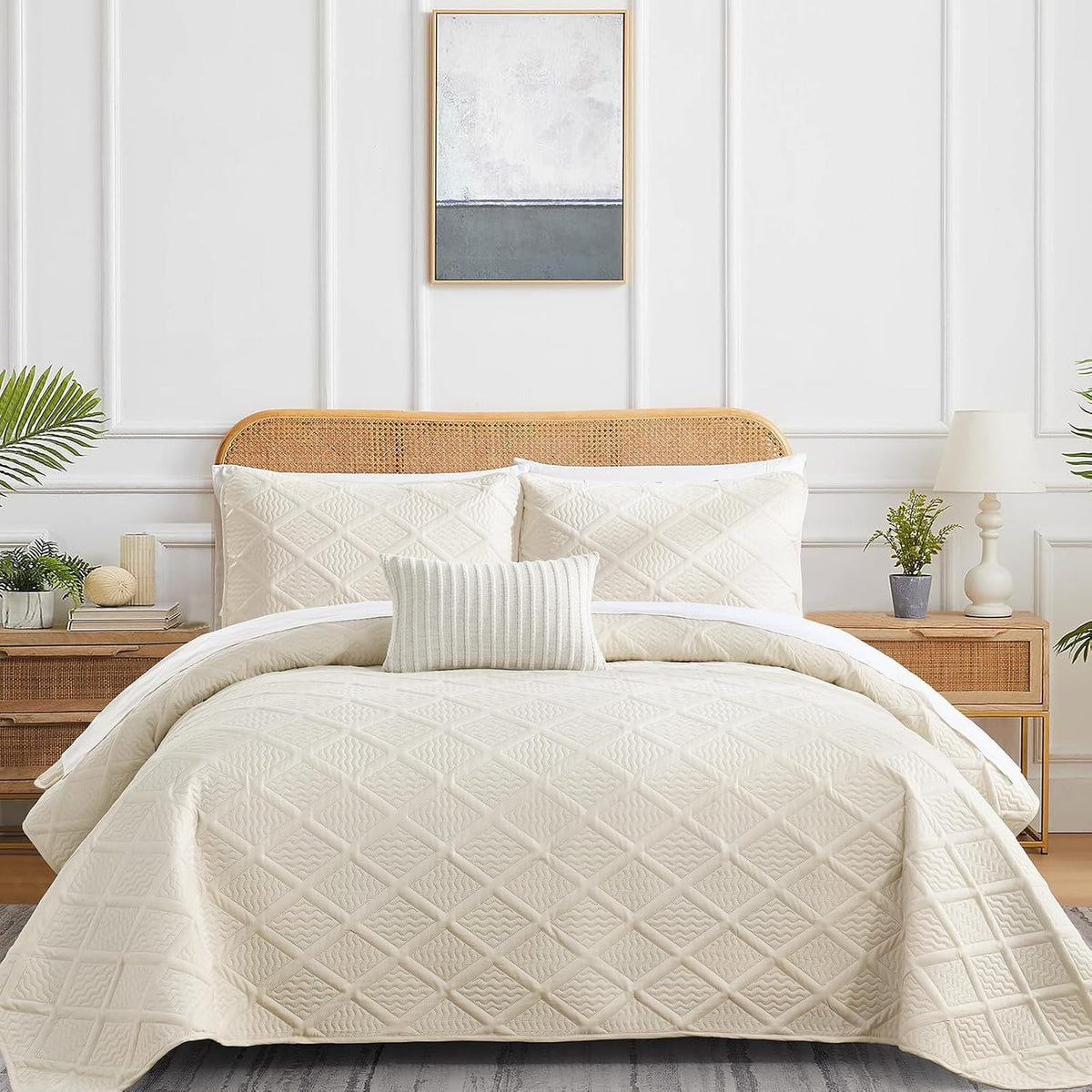 Beige Quilted Royale Bedspread Coverlet 3 Piece Set