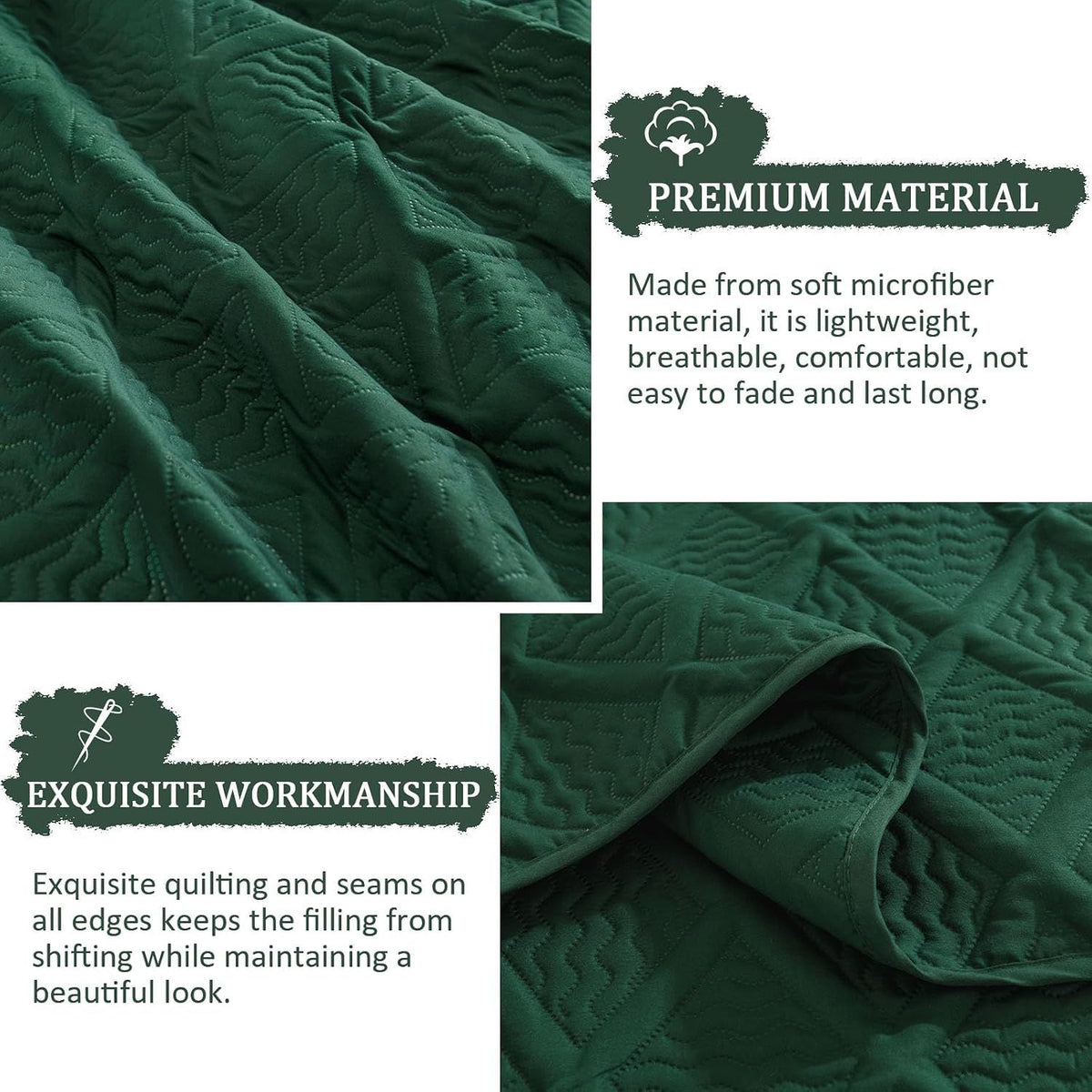 Green Wave Bloom Bedspread Coverlet 3 Piece Set