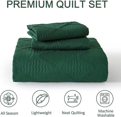 Green Wave Bloom Bedspread Coverlet 3 Piece Set