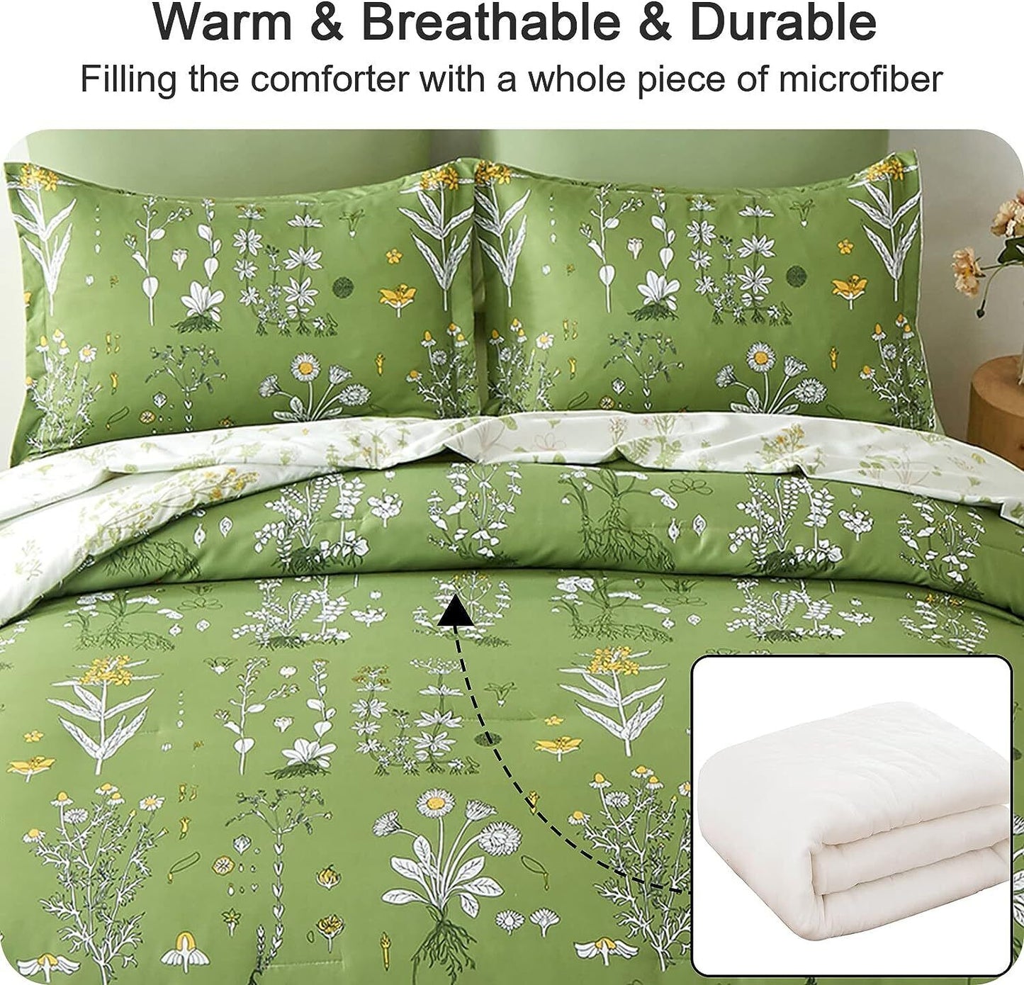 Vintage Delicate green bloom 3 Pc Comforter & Pillow Cover Set