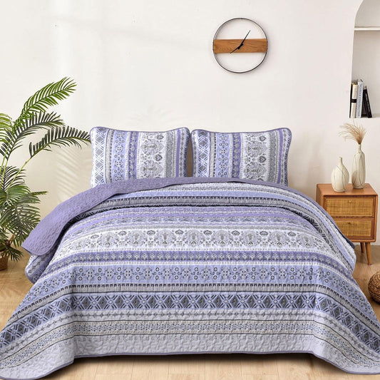 Lavender Elysian Stripe Bedspread Coverlet 3 Piece Set