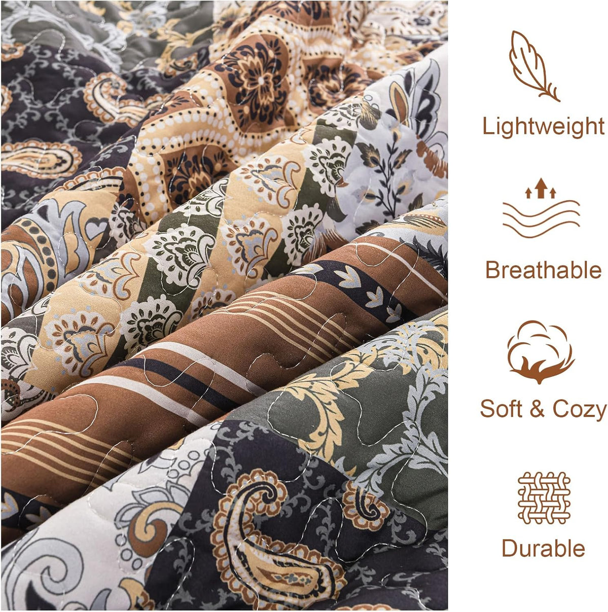 Enchanting Lace boho green Quilted 3 Pc Bedspread & Pillow Cover Set