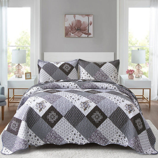 Charcoal Ash Mosaic Bedspread Coverlet 3 Piece Set