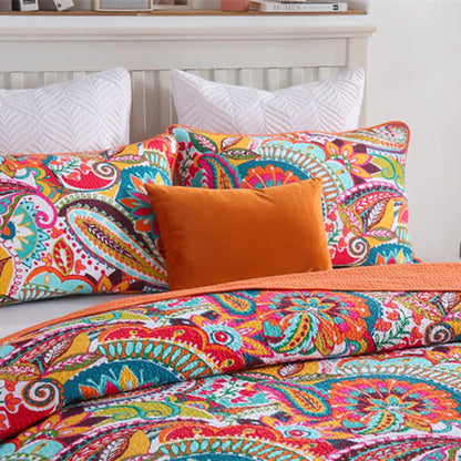100% Cotton Coral Rainbow Paisley Coverlet Bedspread Set