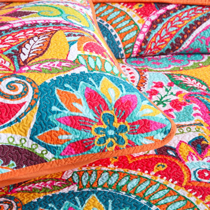 100% Cotton Coral Rainbow Paisley Coverlet Bedspread Set