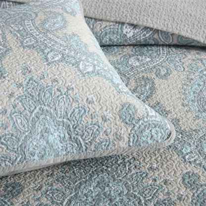 100% Cotton Blue Silver Damask Bloom Coverlet Bedspread Set
