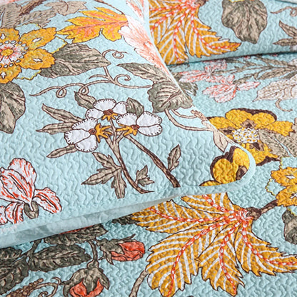 100% Cotton Golden Meadow Floral Coverlet Bedspread Set