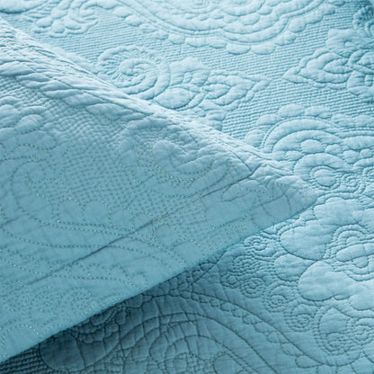 100% Cotton Embossed Sky Blue Bloom Coverlet Bedspread Set