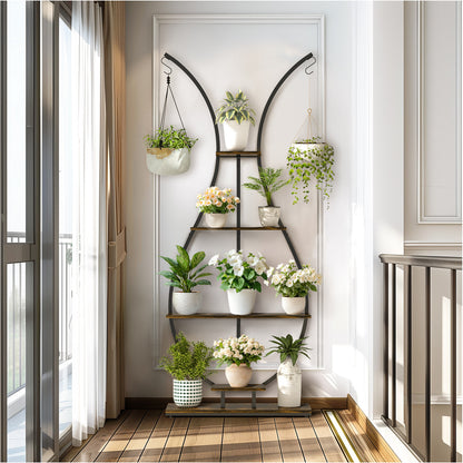 180Cm Tall Plant Stand Indoor Vase-Shape Metal Plant Shelf With Hanging Hooks