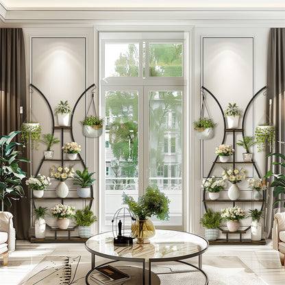 180Cm Tall Plant Stand Indoor Vase-Shape Metal Plant Shelf With Hanging Hooks