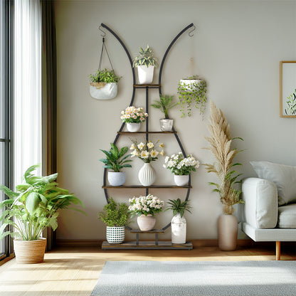 180Cm Tall Plant Stand Indoor Vase-Shape Metal Plant Shelf With Hanging Hooks