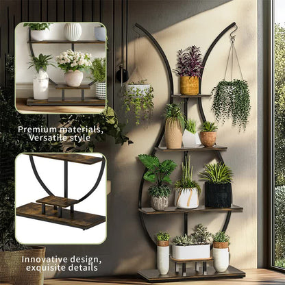 180Cm Tall Plant Stand Indoor Vase-Shape Metal Plant Shelf With Hanging Hooks
