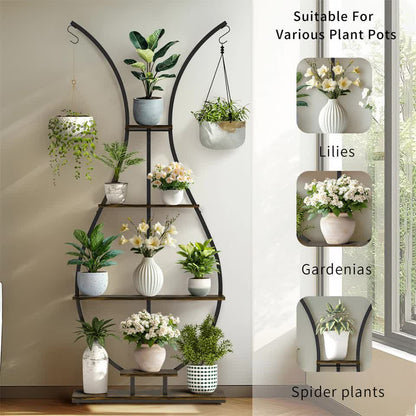 180Cm Tall Plant Stand Indoor Vase-Shape Metal Plant Shelf With Hanging Hooks