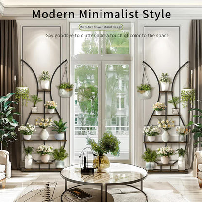 180Cm Tall Plant Stand Indoor Vase-Shape Metal Plant Shelf With Hanging Hooks