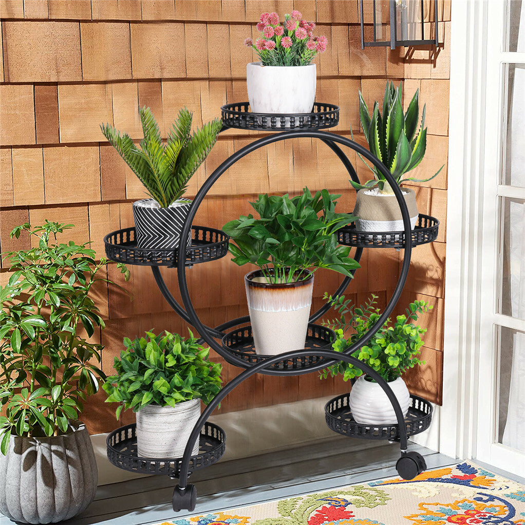 Metal Plant Stand Rack 4Tier Indoor Flower Pot Stand with Wheels for Living Room