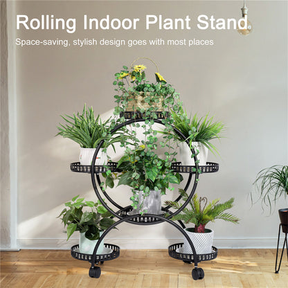 Metal Plant Stand Rack 4Tier Indoor Flower Pot Stand with Wheels for Living Room