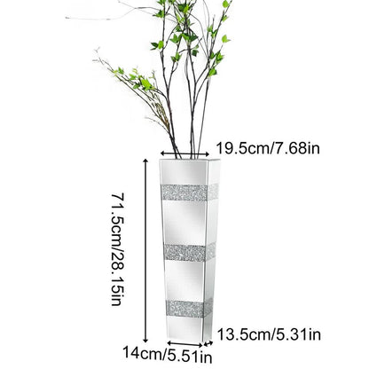 P&P Silver Crushed Diamond Flower Vase with Mirrored Glass for Elegant Home Decoration