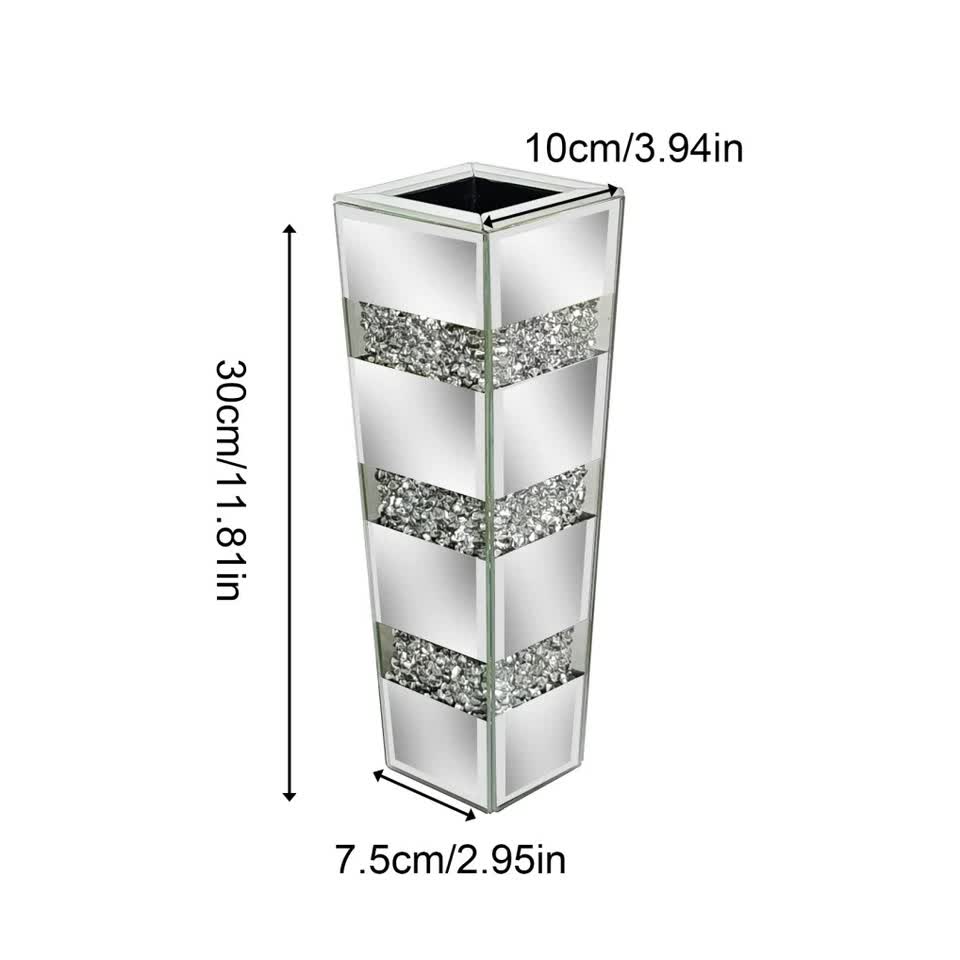 P&P Silver Diamond Inlaid Table Vase, Modern Decorative Centerpiece for Home