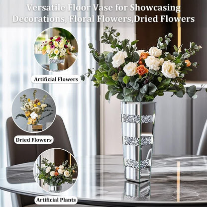 P&P Silver Diamond Inlaid Table Vase, Modern Decorative Centerpiece for Home