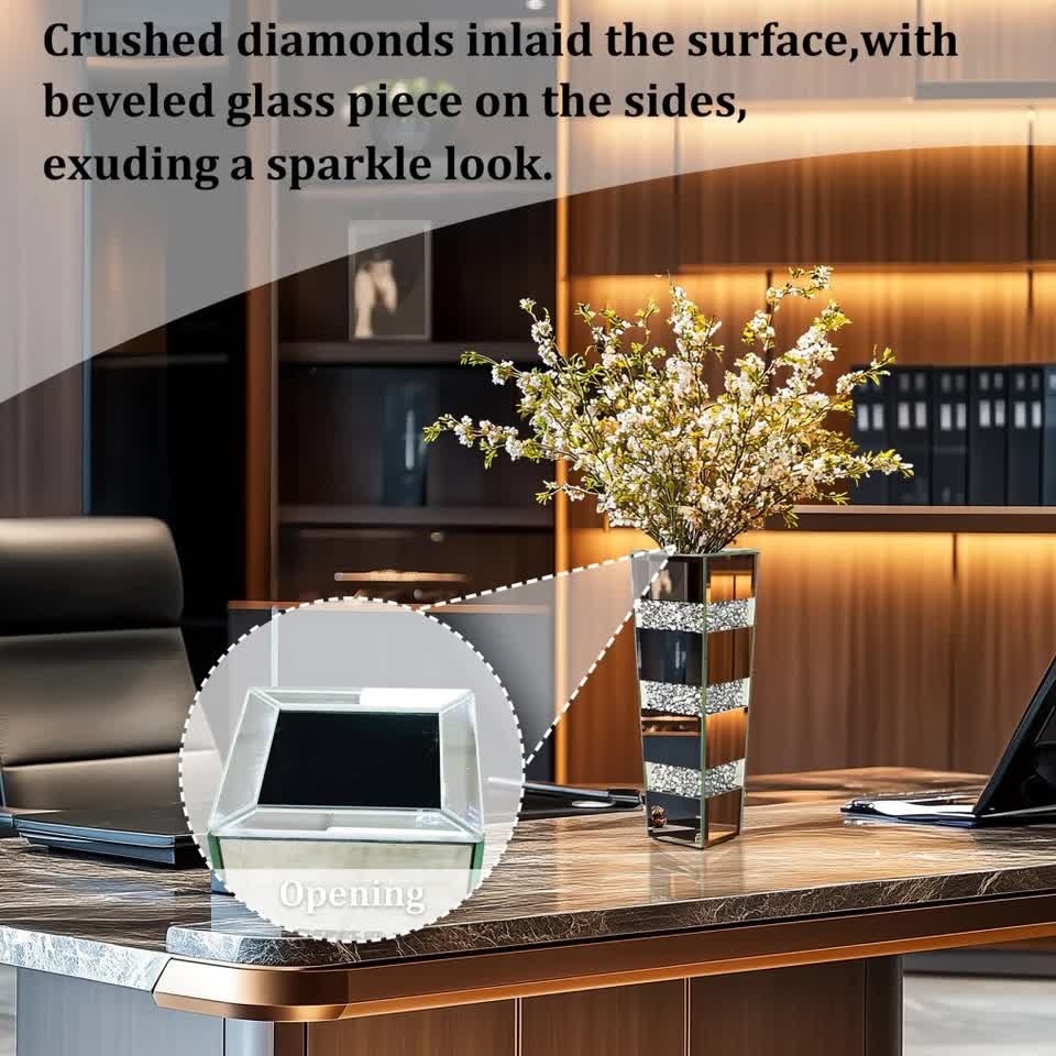 P&P Silver Diamond Inlaid Table Vase, Modern Decorative Centerpiece for Home
