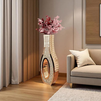30-Inch Tall Double Sided Crushed Diamond Floor Vase Large Mirrored Silver Crystal Décor