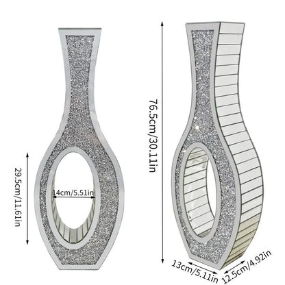 30-Inch Tall Double Sided Crushed Diamond Floor Vase Large Mirrored Silver Crystal Décor