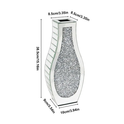 Silver Crushed Diamond Flower Vase Mirrored Glass Decorative Table Vase for Home Wedding Centerpieces