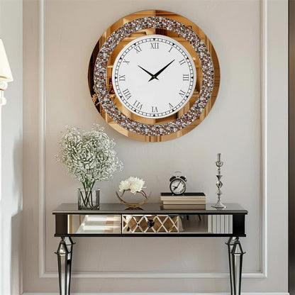 P&P Brown Crushed Diamond Oversized Wall Clock Elegant Accent 80x80cm