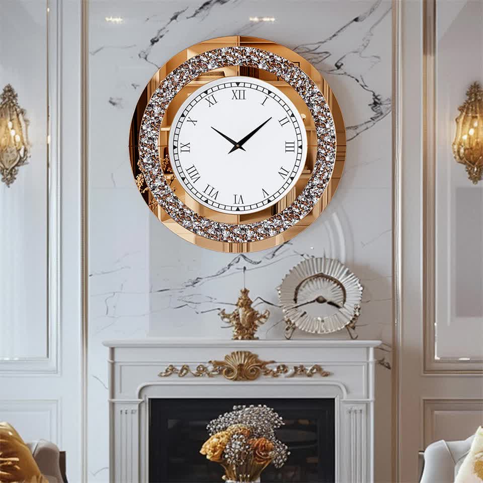 P&P Brown Crushed Diamond Oversized Wall Clock Elegant Accent 80x80cm