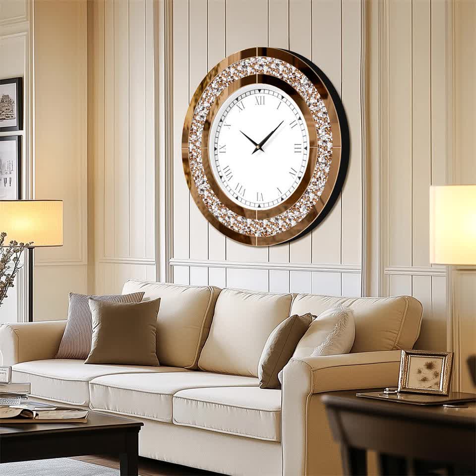 P&P Brown Crushed Diamond Oversized Wall Clock Elegant Accent 80x80cm