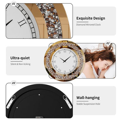 P&P Brown Crushed Diamond Oversized Wall Clock Elegant Accent 80x80cm
