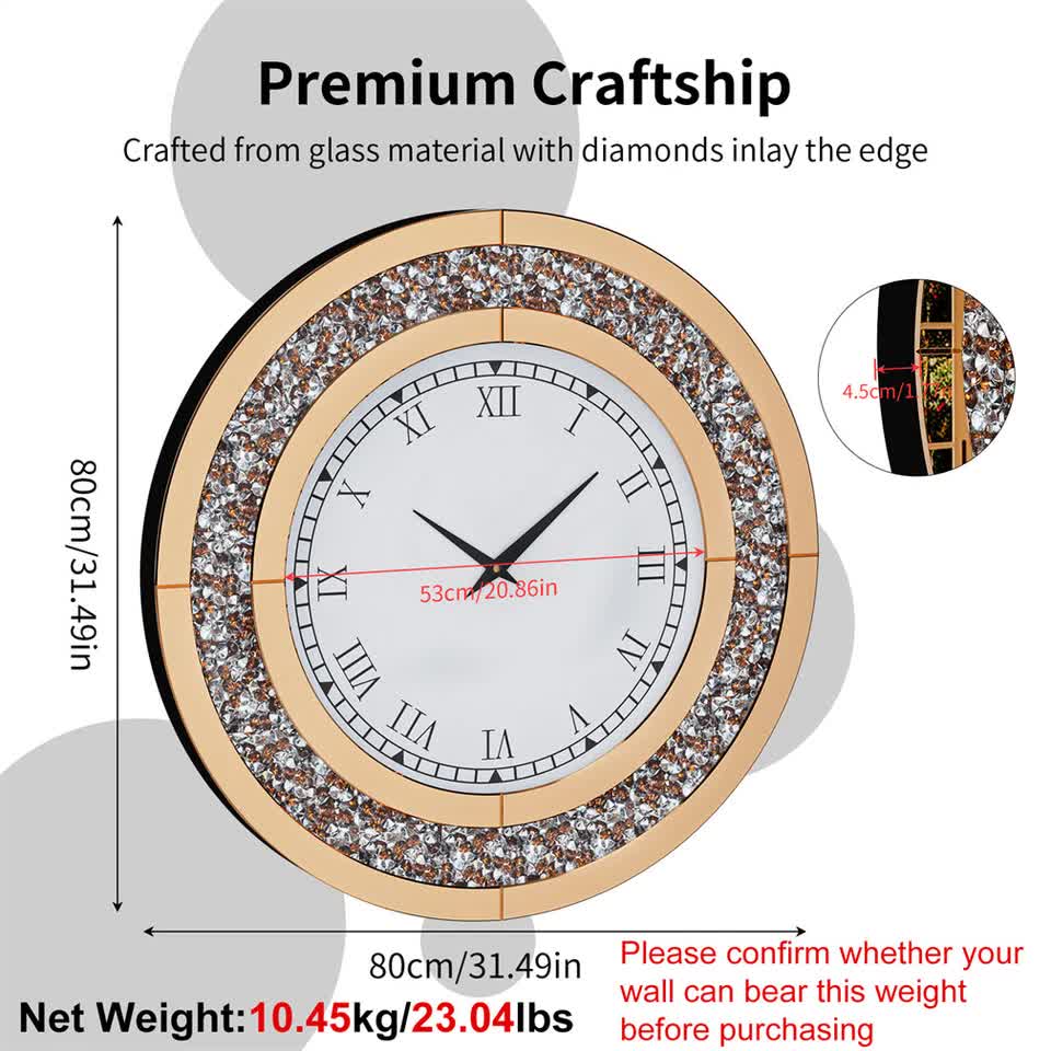P&P Brown Crushed Diamond Oversized Wall Clock Elegant Accent 80x80cm
