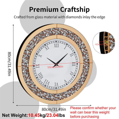 P&P Brown Crushed Diamond Oversized Wall Clock Elegant Accent 80x80cm