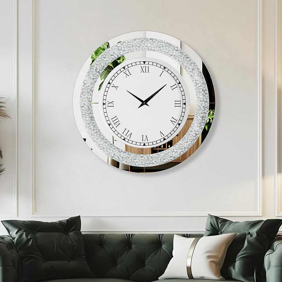 P&P Silver Crushed Diamond Square Wall Clock Luxury Decorative 60x60cm