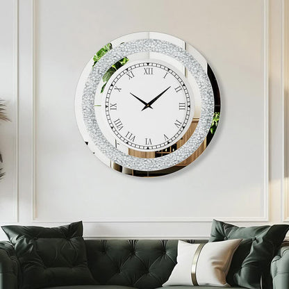 P&P Silver Crushed Diamond Square Wall Clock Luxury Decorative 60x60cm