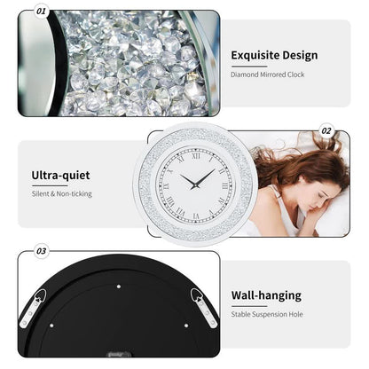 P&P Silver Crushed Diamond Square Wall Clock Luxury Decorative 60x60cm