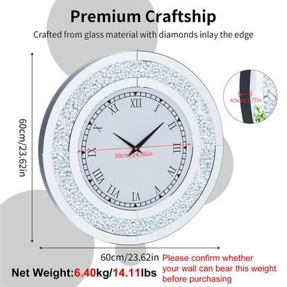 P&P Silver Crushed Diamond Square Wall Clock Luxury Decorative 60x60cm