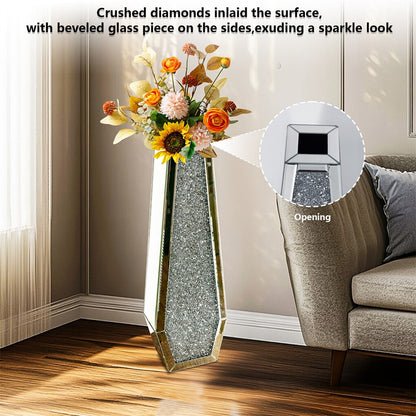 Silver Mirrored Floor Vase Luxury Diamond Flower Vase Living Room Home Office