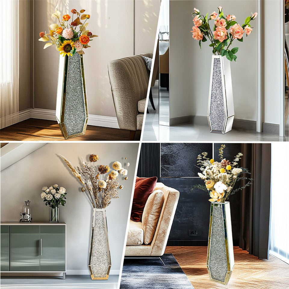 Silver Mirrored Floor Vase Luxury Diamond Flower Vase Living Room Home Office