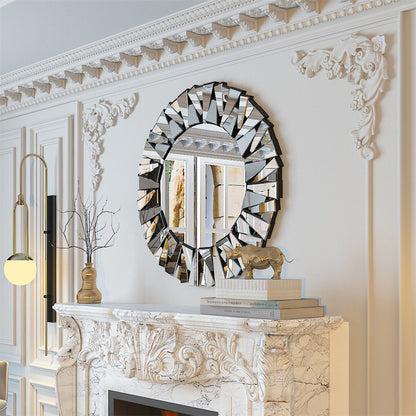 Silver Sunburst Round Wall Mirror