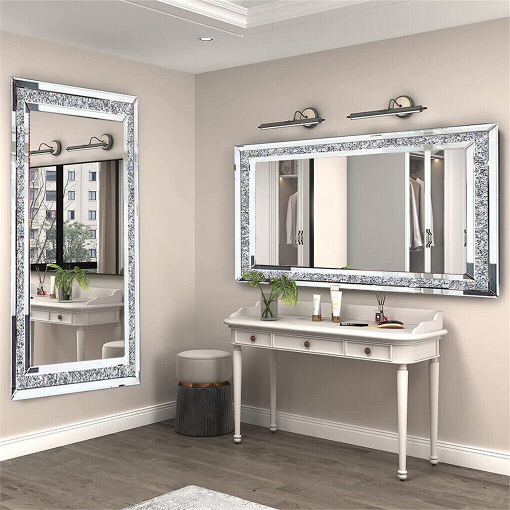 Xxxl Large Gorgeous Diamond Wall Mirror Crushed Crystal Long Full Length Mirror