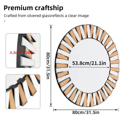 Radiant Sunburst Mirror: Elegant Wall Mounted Decor for Your Living Space Size 80x80cm