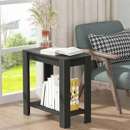 Rustic 2 Tier Side Table Open Accent Table Bedside Storage Slim Coffee End Table