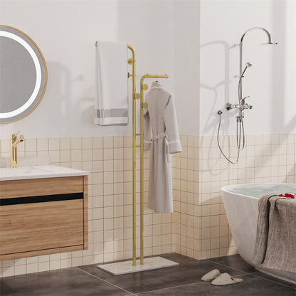 Double Pole Metal Coat Rack with Marble Base - Free Standing Clothes and Hat Stand AU