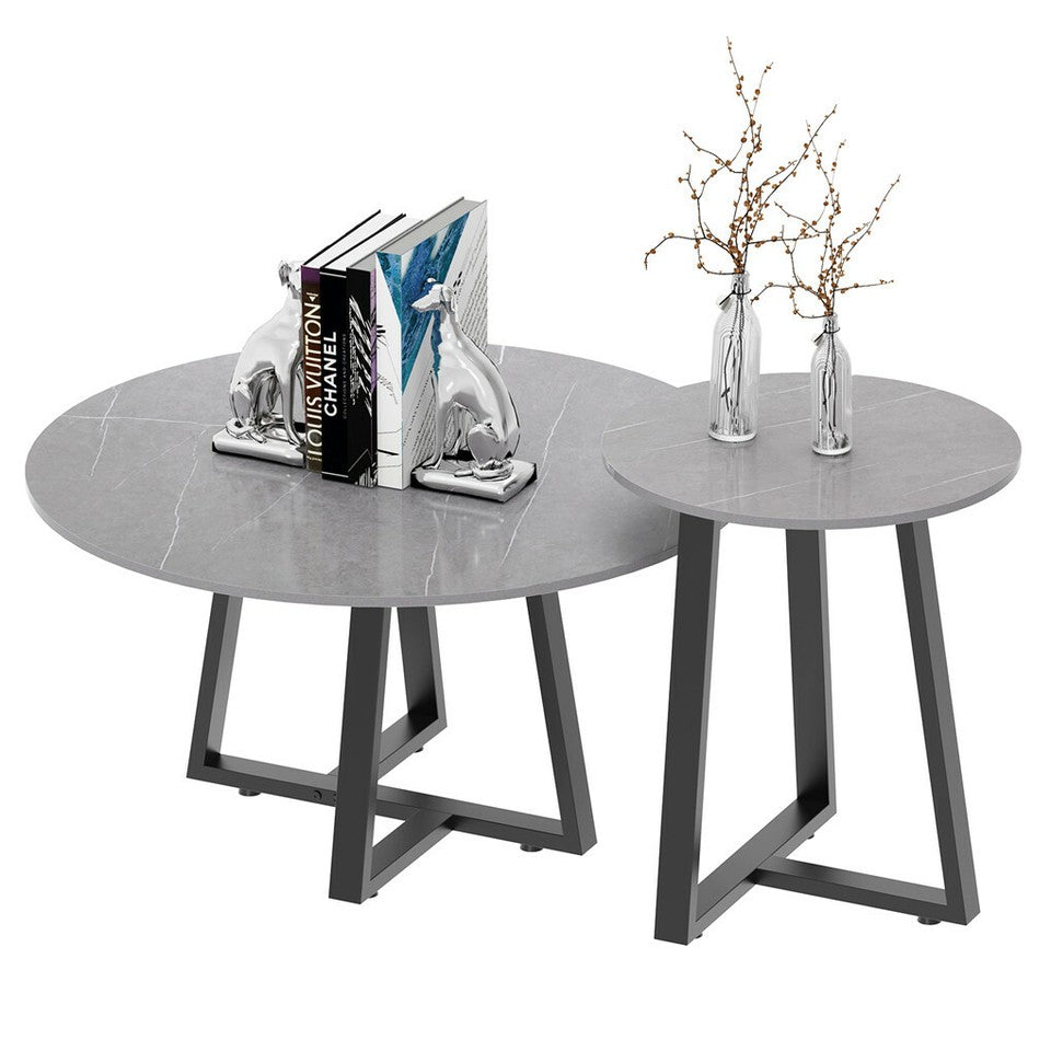 Set of 2 Grey Sintered Stone Tables